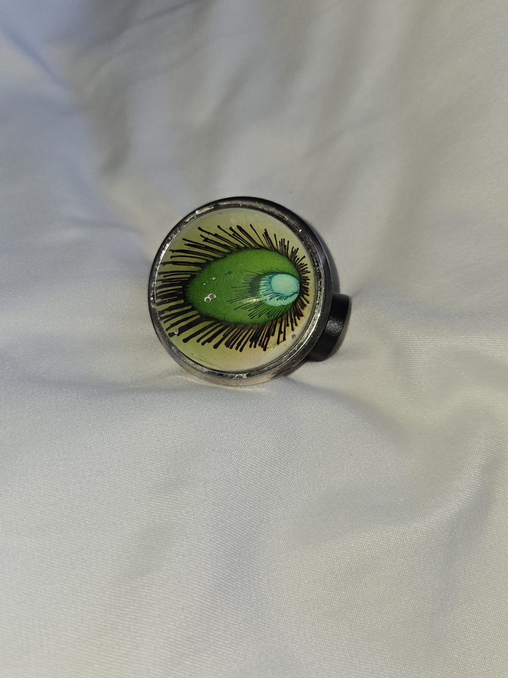 Peacock Father Art Ring in Silver-Tone Setting